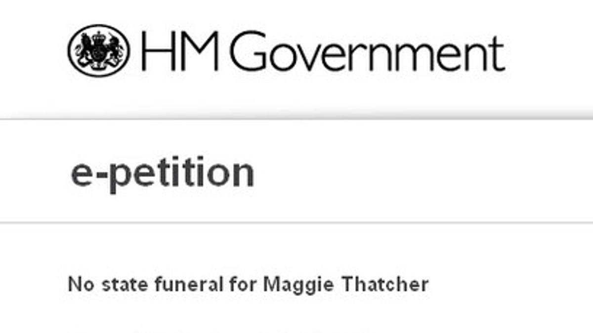 Una petición en la web del Gobierno británico reclama que no se haga un funeral de Estado para Margaret Thatcher