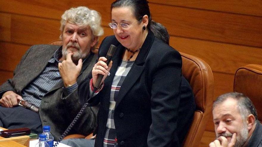 Pilar García Negro, bajo la atenta mirada de Beiras, en 2003 en el Parlamento gallego. // X.A.