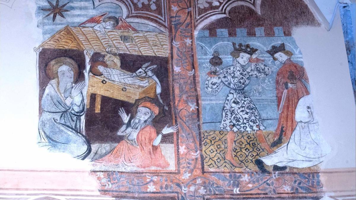 Las pinturas de 1390 que han aparecido en la iglesia de Santiago Apóstol.