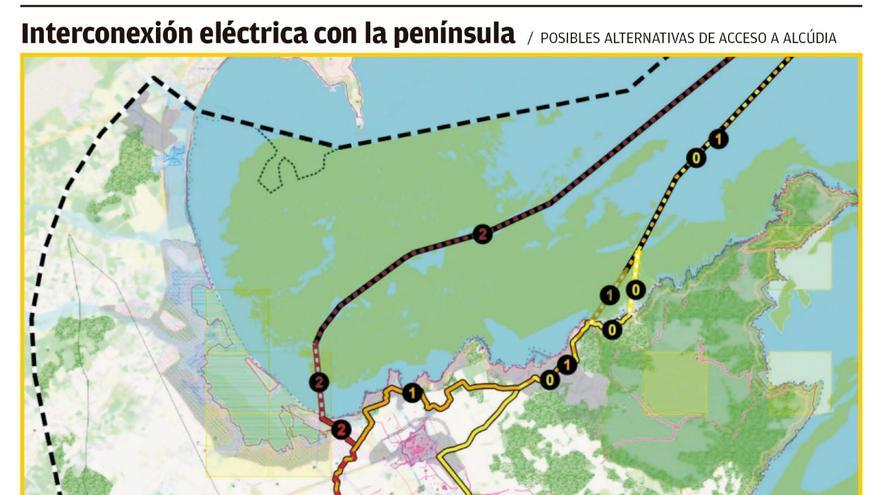 El segundo cable eléctrico de Mallorca podría afectar a casi cinco kilómetros de zonas residenciales de Alcúdia