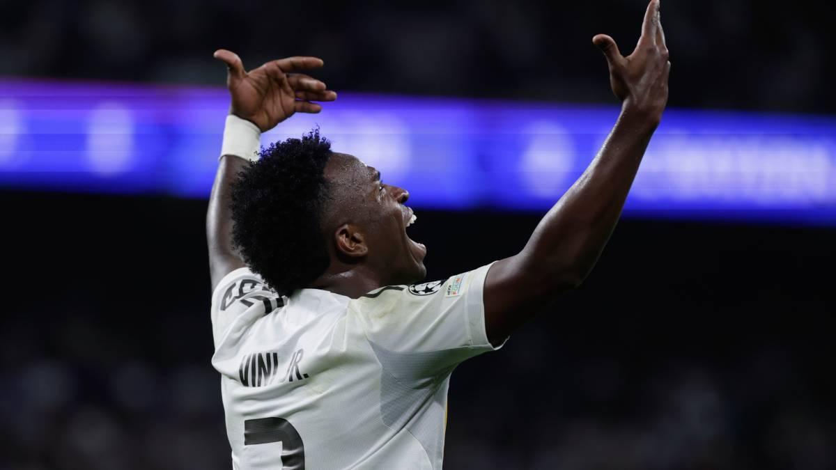 Vinicius, frustrado durante un lance del encuentro ante el Bayern