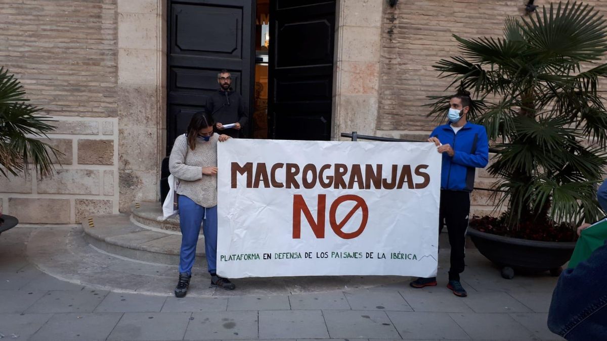 Pancarta desplegada junto al Ayuntamiento de Borja, esta tarde.