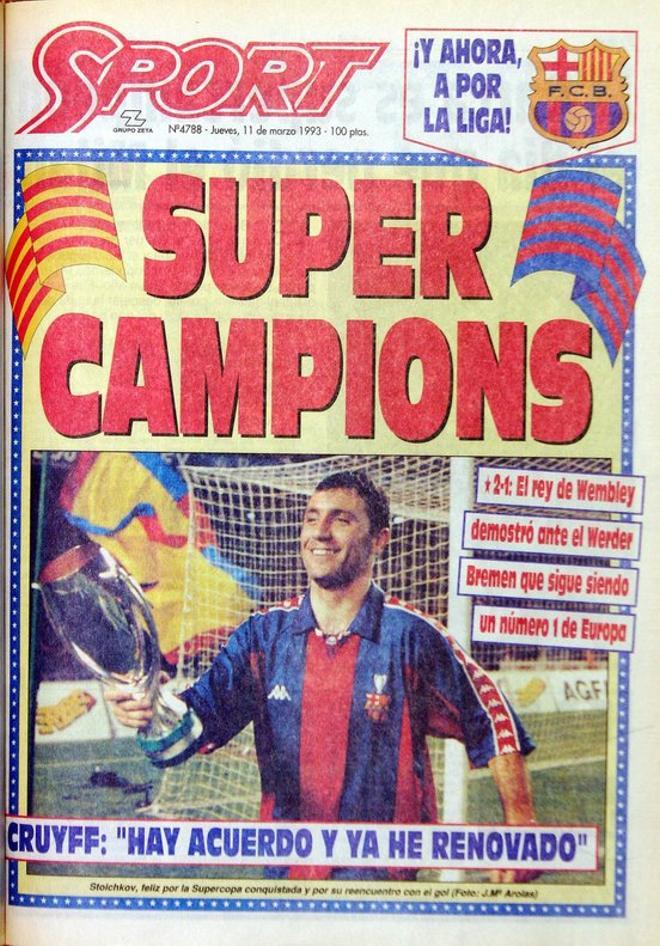 1993 - El Barça levanta la Supercopa de Europa y Cruyff anuncia su renovación