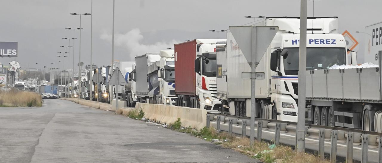 Imagen de las colas de camiones provocadas por los piquetes en la huelga de marzo en la provincia.