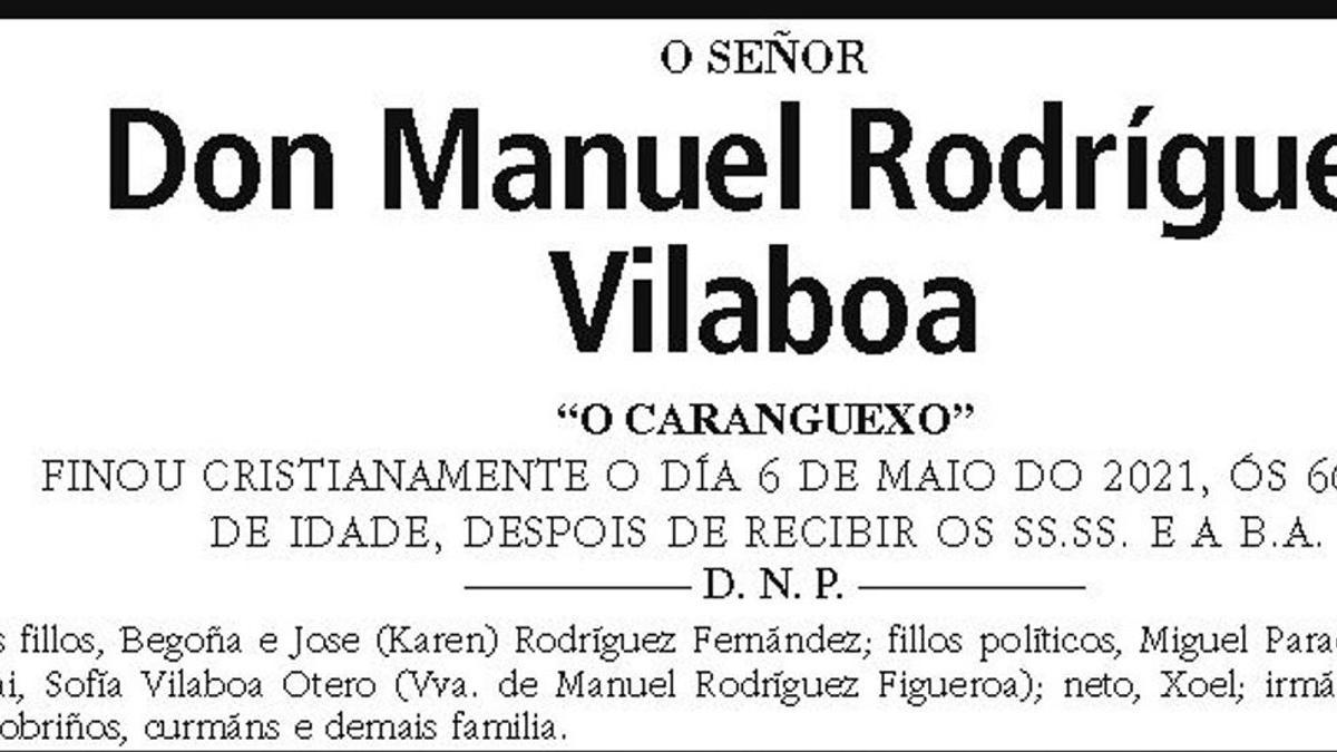La esquela de Manuel Rodríguez Vilaboa