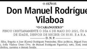 La esquela de Manuel Rodríguez Vilaboa.