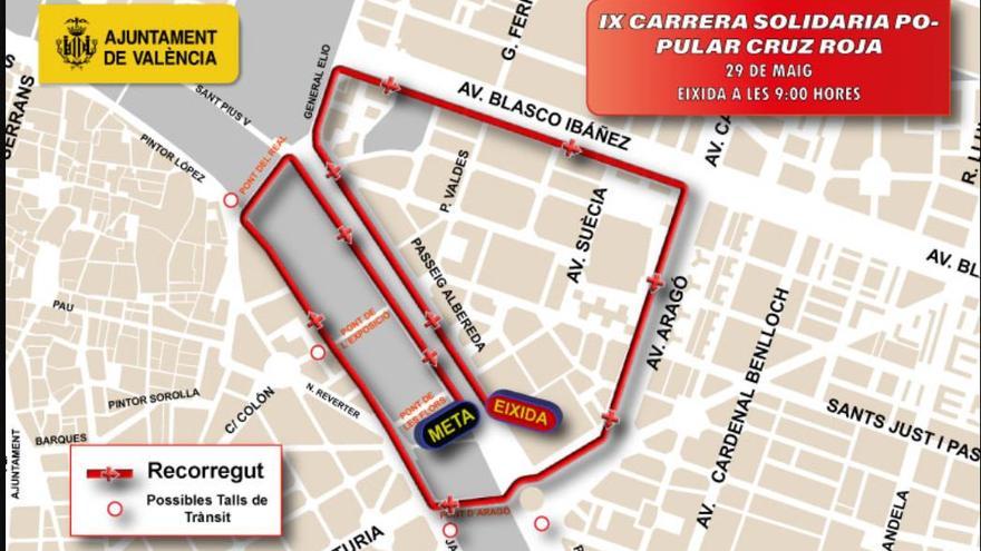 Recorrido y cortes de calle para la Carrera Cruz Roja Valencia