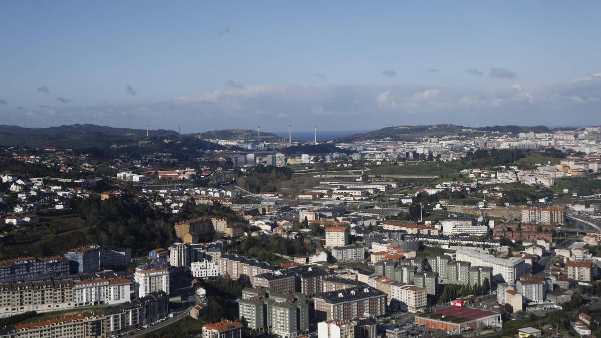 Vista área de viviendas en Culleredo y A Coruña.