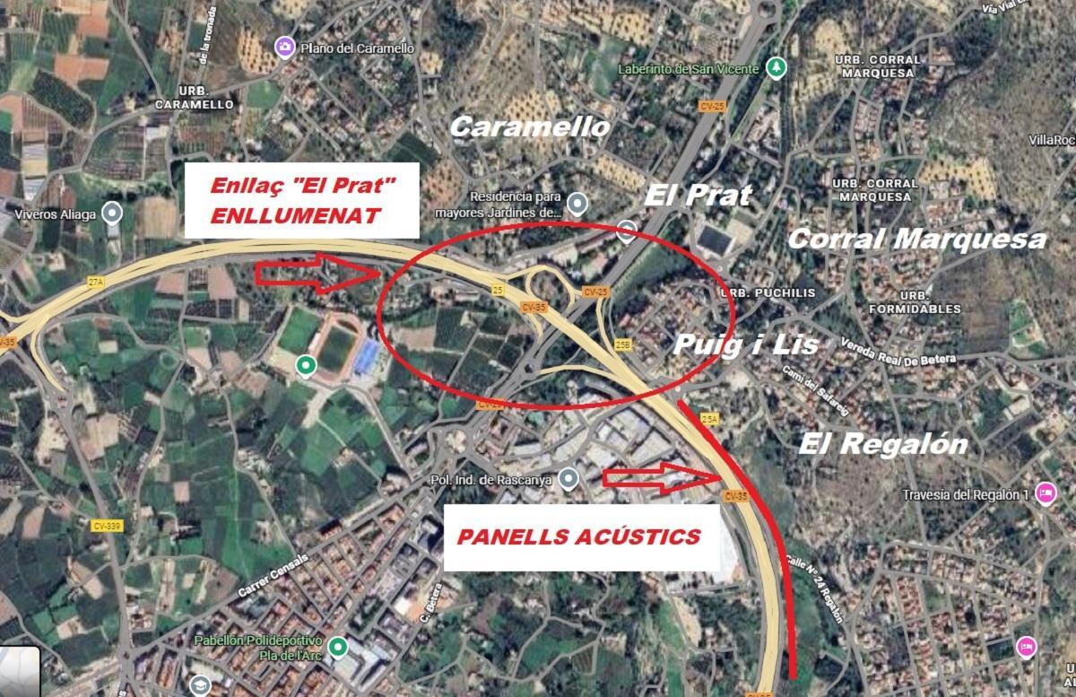 El plan propuesto por la Generalitat no contempla ni barreras acústicas para las urbanizaciones, ni alumbrado en el enlace principal del Prat.