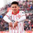 Girona Claudio Echeverri celebrates after scoring a goal against Athletic Bilbao during their LaLiga soccer match held at Montilivi stadium in Girona. EFE/ Siu Wu