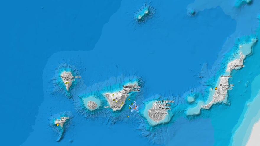 Localizado un terremoto de magnitud 3,4 entre Tenerife y Gran Canaria