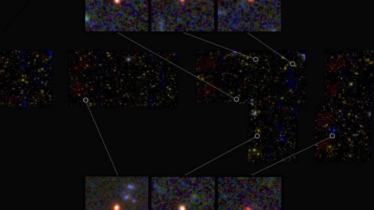 Galaxias masivas vistas entre 500 y 700 millones de años después del Big Bang. Una de ellas contiene tantas estrellas como la Vía Láctea en la actualidad, pero sin embargo es 30 veces más compacta.