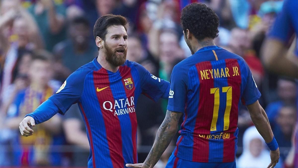 Messi y Neymar celebran un gol con el Barça