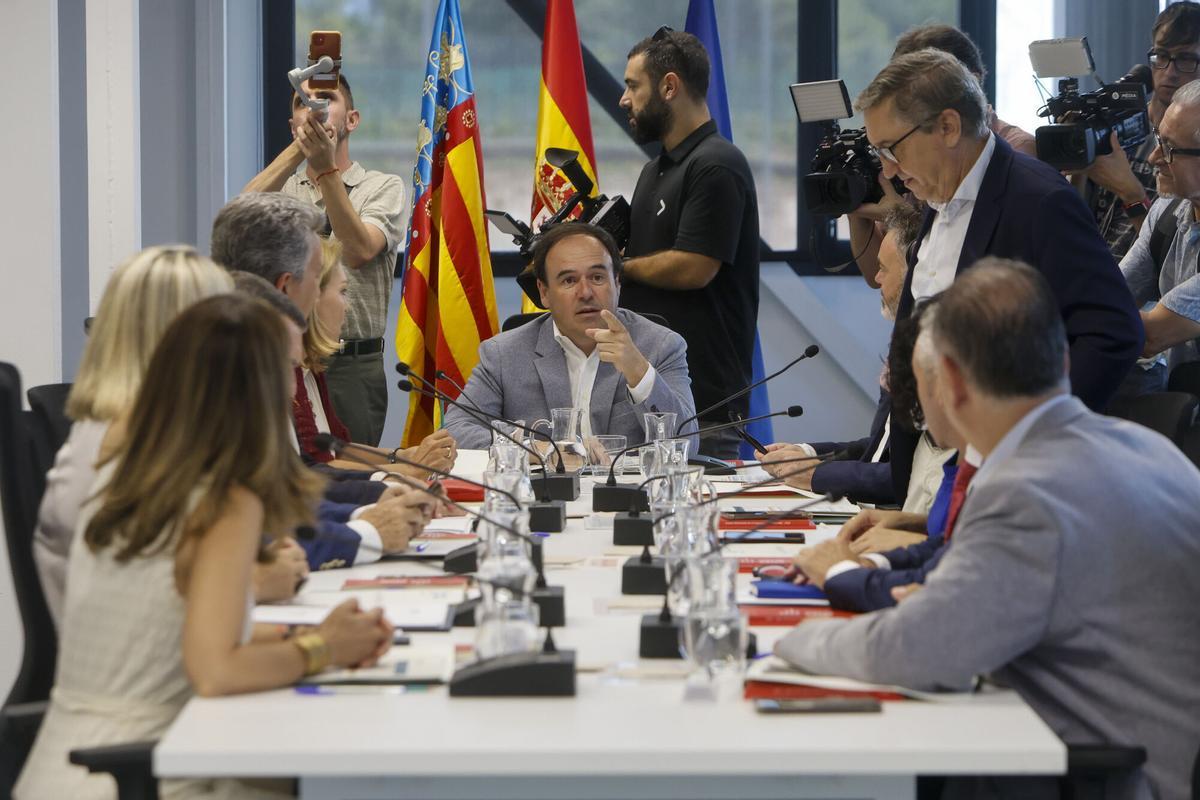 El president de la Generalitat, Juanfran Pérez Llorca, preside este viernes el Pleno del Consell en La Nucia. EFE/Morell