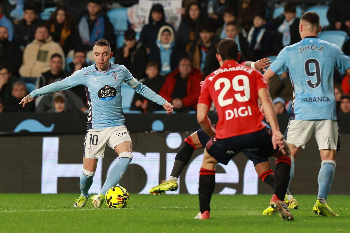 Aspas, durante el partido ante el Osasuna.