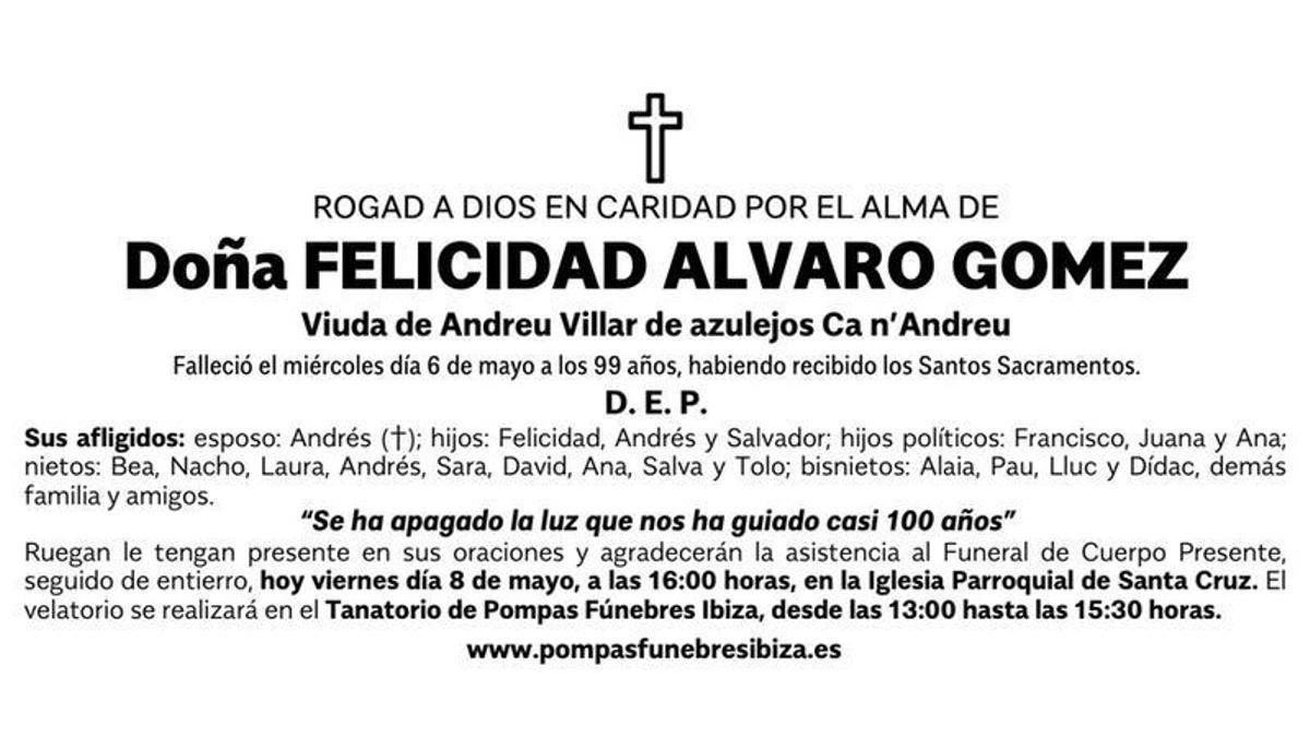 Esquela Felicidad Alvaro Gómez