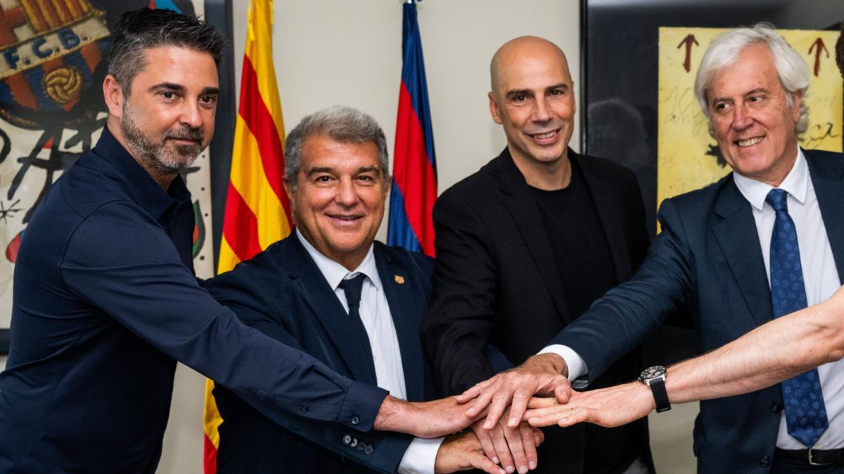 Navarro, Laporta y Cubells en la presentación de Peñarroya