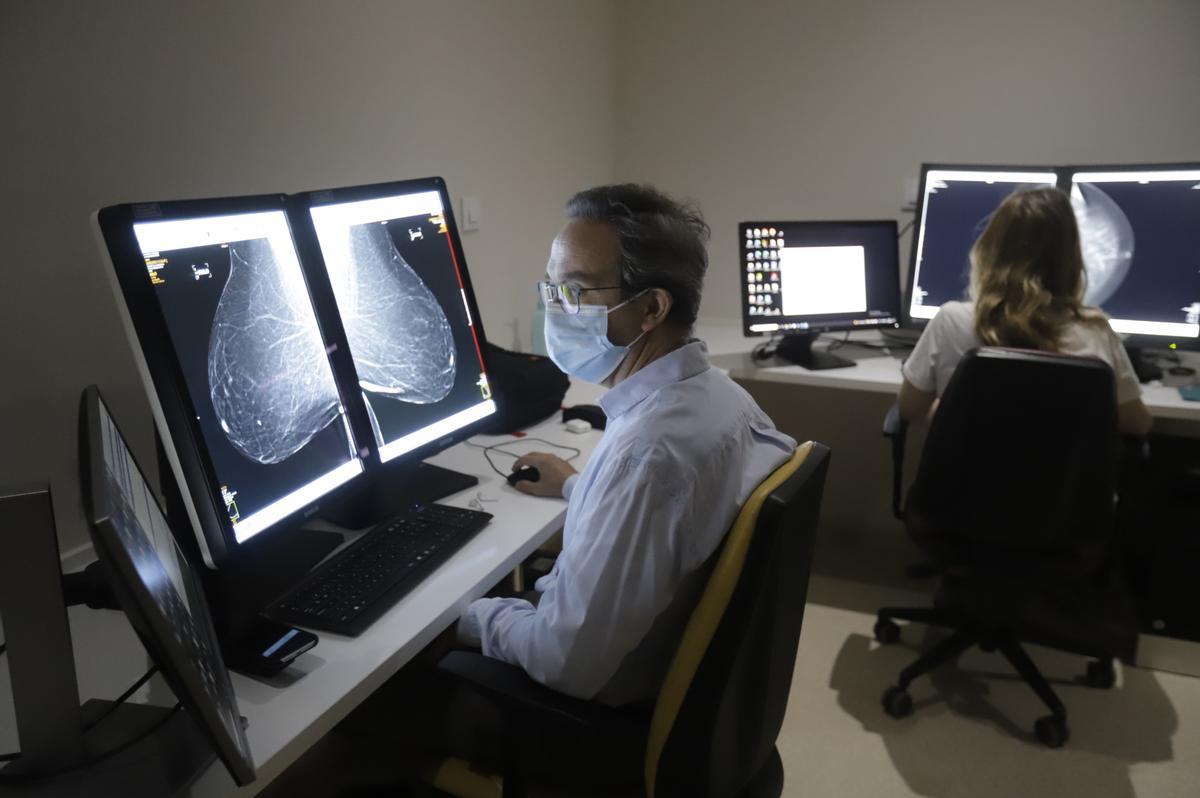 El doctor José Luis Raya Povedano estudia los resultados de una mamografía, realizada en el Castilla del Pino.
