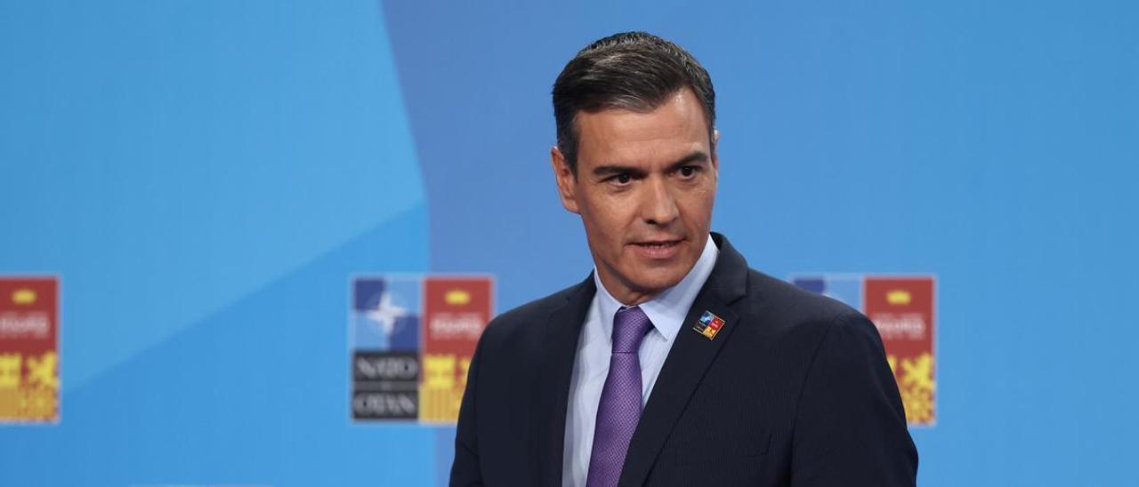 Pedro Sánchez, a su llegada a una rueda de prensa en la Cumbre de la OTAN