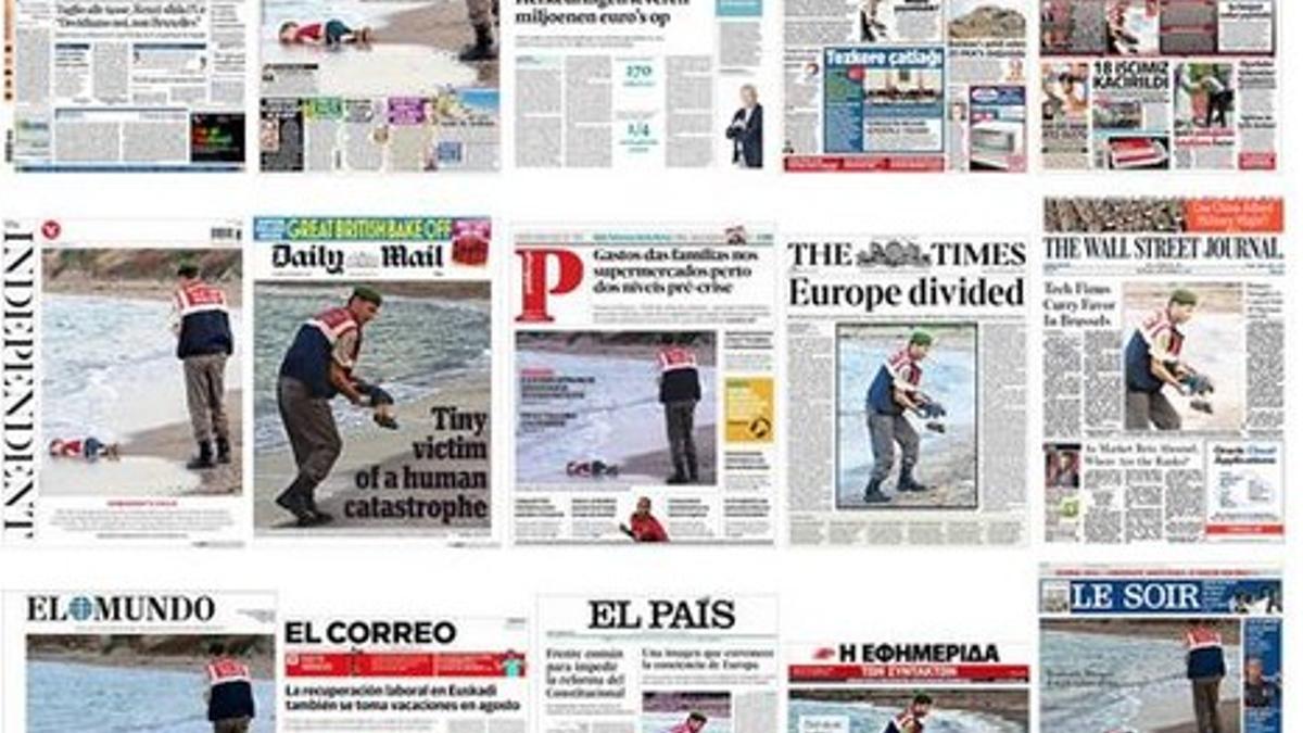 Algunas portadas de la prensa internacional con la imagen de Aylan, este jueves.