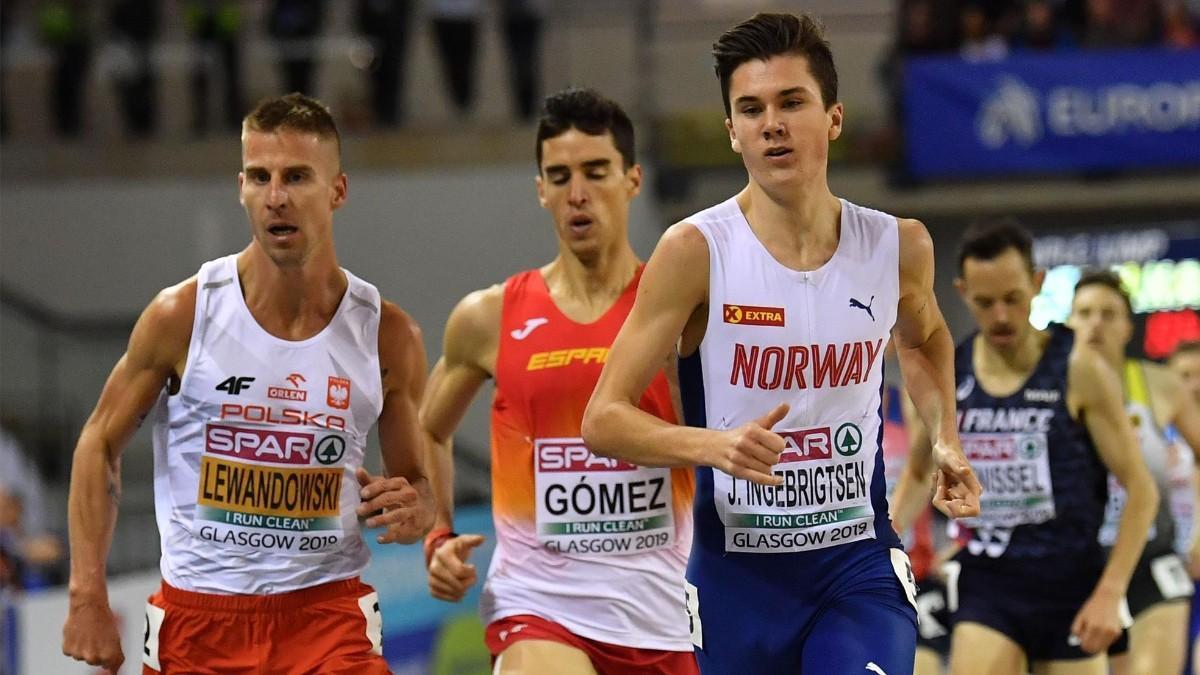 Jesús Gómez, entre Jakob Ingebrigtsen y Lewandowski, en Glasgow 2019