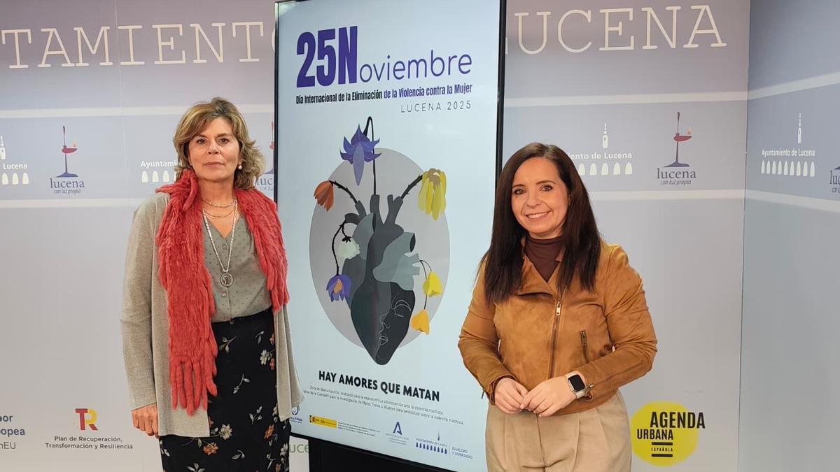 Lola Llamas e Irene Aguilera dan a conocer los datos del centro de información a la mujer con motivo del 25N en Lucena.