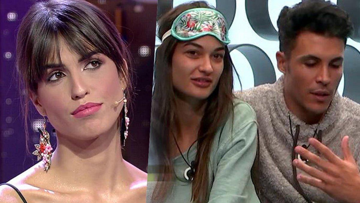 Sofía Suescun en el plató y Estela Grande y Kiko Jiménez en el confesionario de 'GH VIP 7'