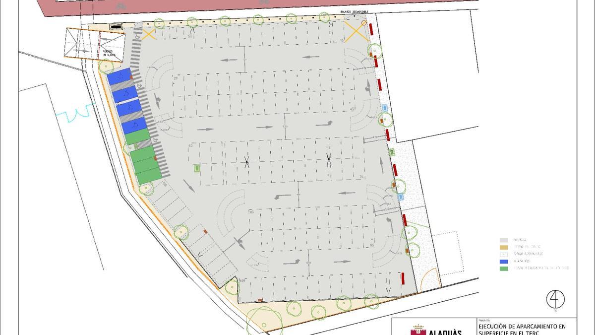 Plano del nuevo aparcamiento de Alaquàs junto al &quot;Terç&quot;.