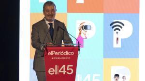 Jaume Collboni, alcalde de Barcelona, durante el 45 aniversario de El Periódico