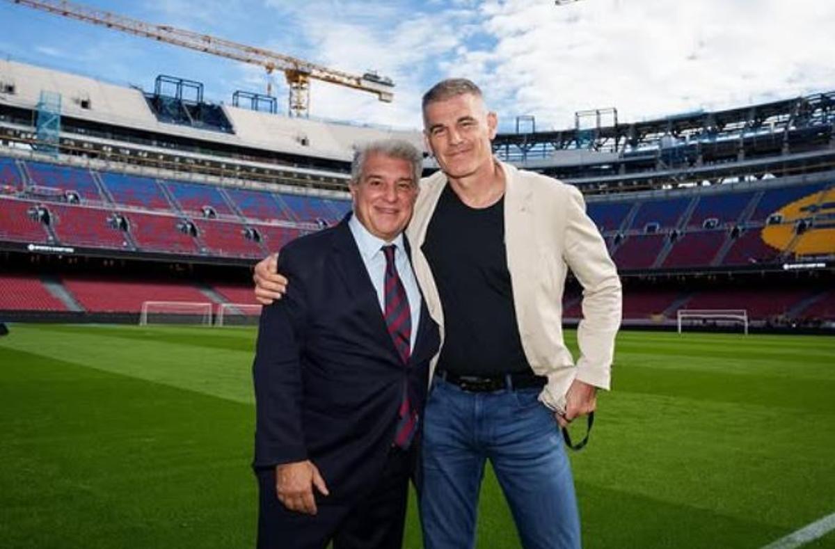 Enric Masip y Joan Laporta en el Spotify Camp Nou