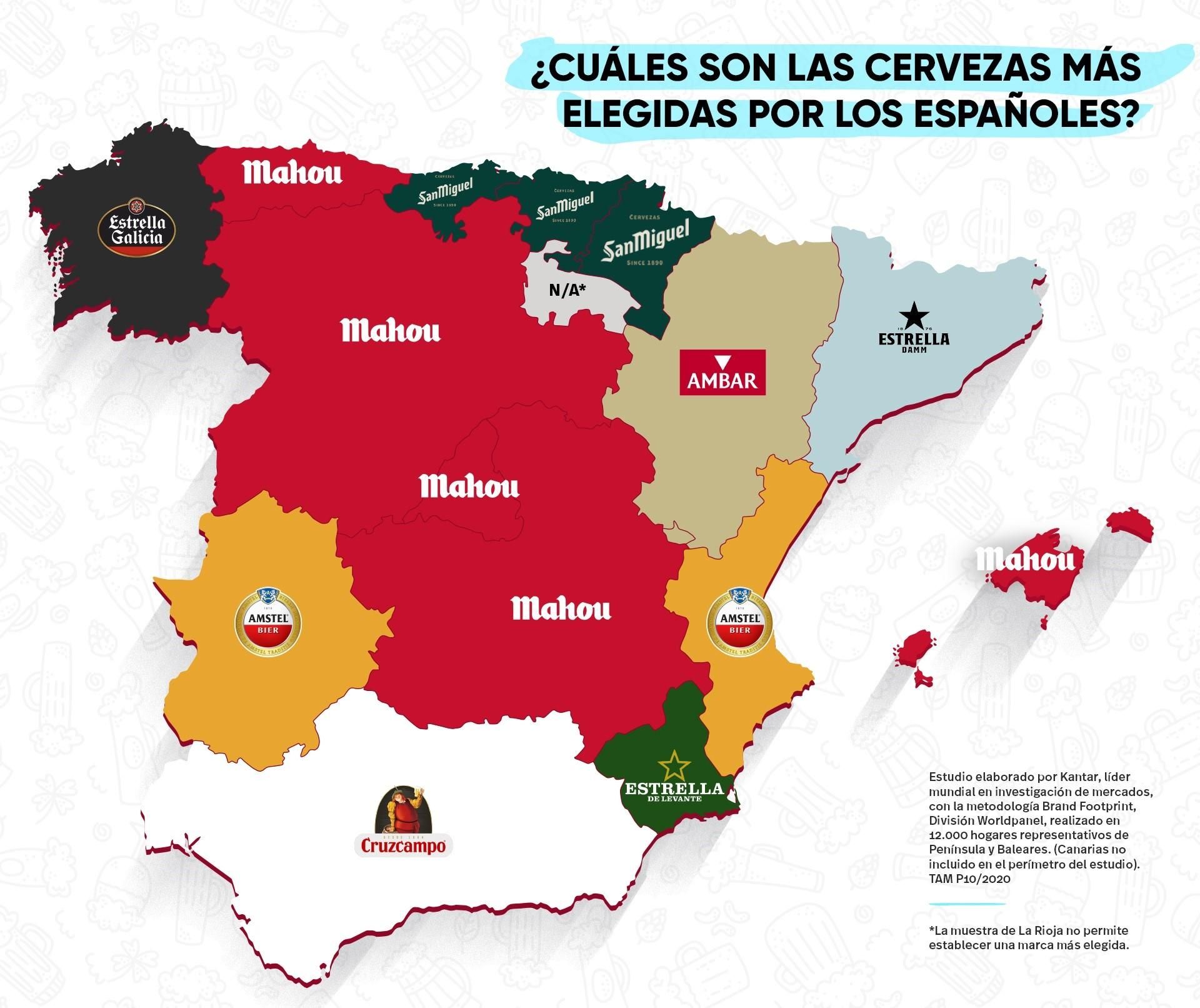 Mapa de cervezas más elegidas por elos españoles.