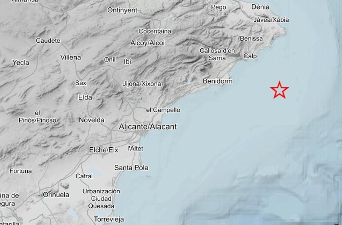 Epicentro del terremoto registrado esta mañana en Benidorm