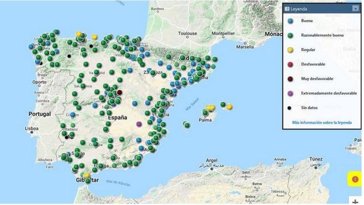 Mapa de la calidad del aire en España