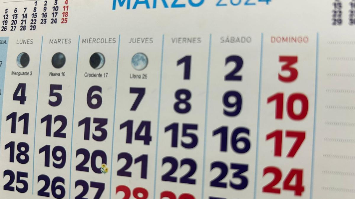 Calendario laboral del mes de marzo de 2024.