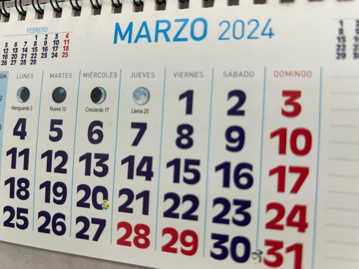 Calendario laboral del mes de marzo de 2024.