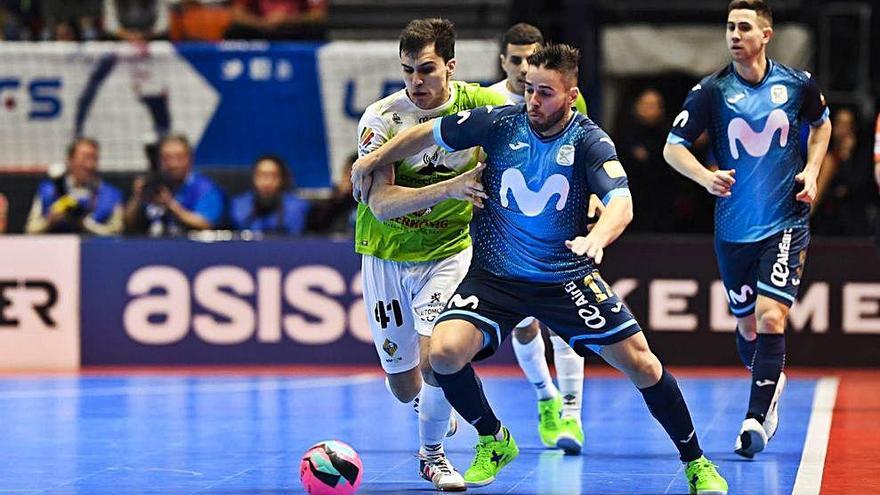 Un momento del partido entre el Palma Futsal y el Movistar Inter, disputado ayer en Valencia.