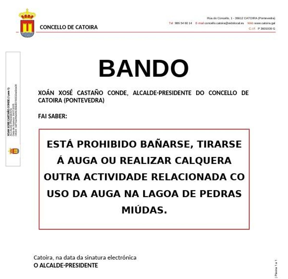 El bando dictado por el alcalde.