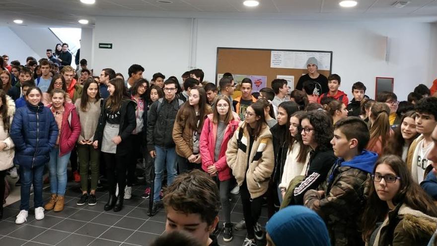 Los alumnos del instituto de Soutomaior durante el homenaje a la profesora zamorana asesinada. / FdV