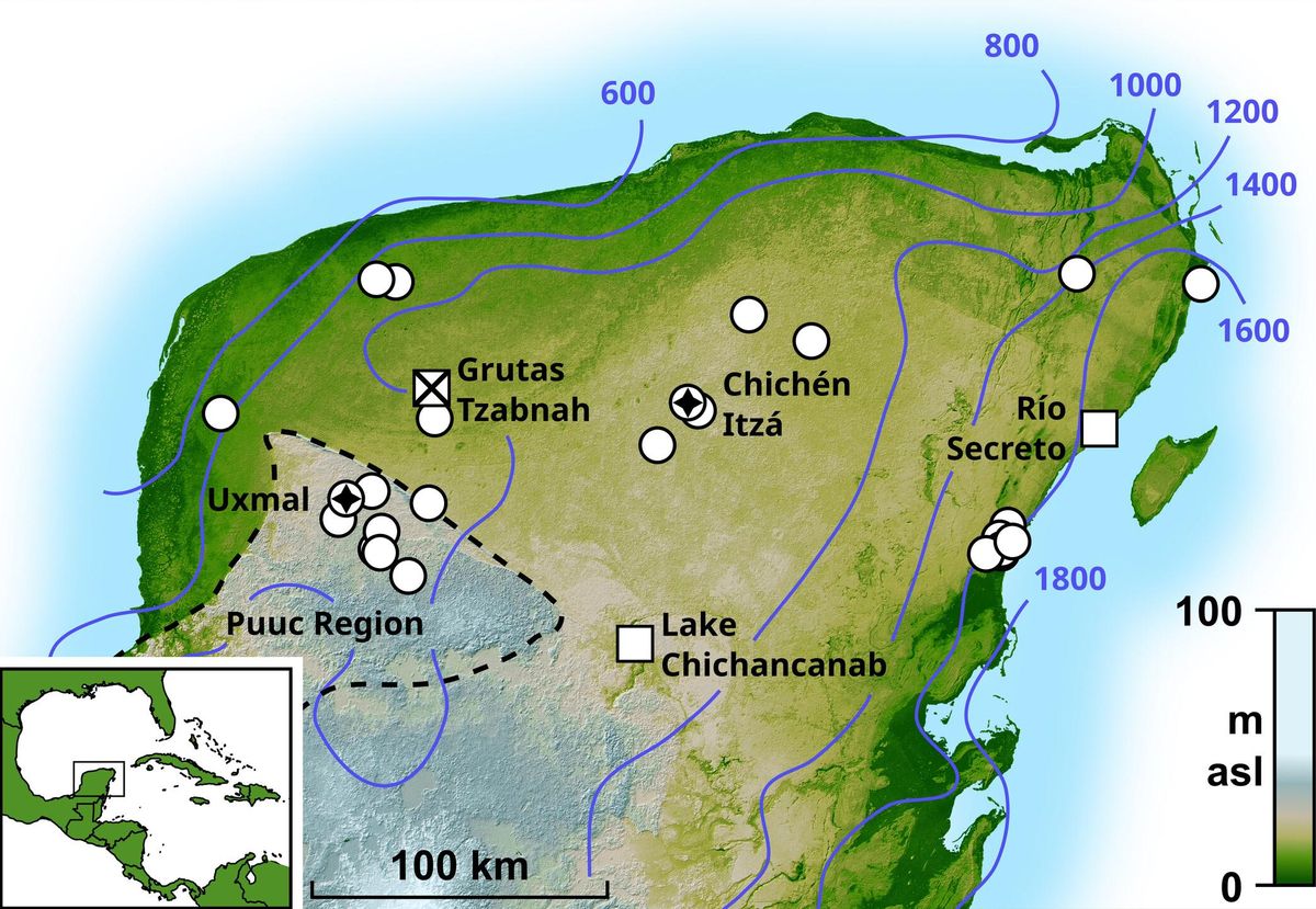 Península de Yucatán, con asentamienos mayas
