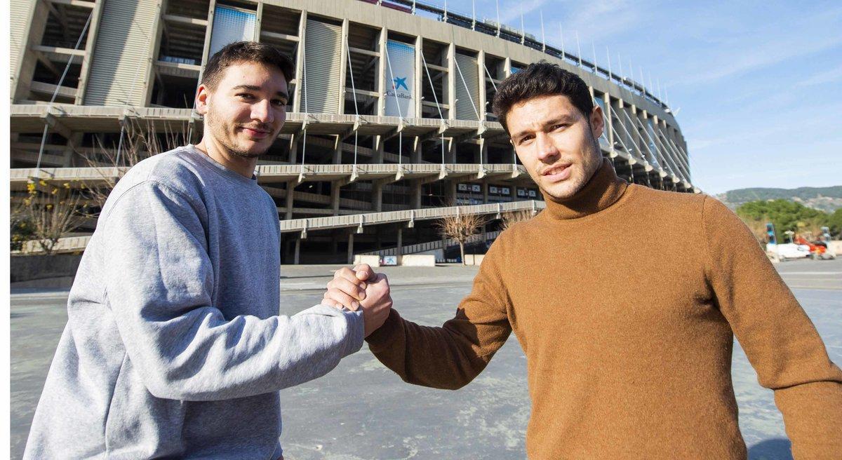 Uri y Roger Serrano, juntos a las puertas del Camp Nou