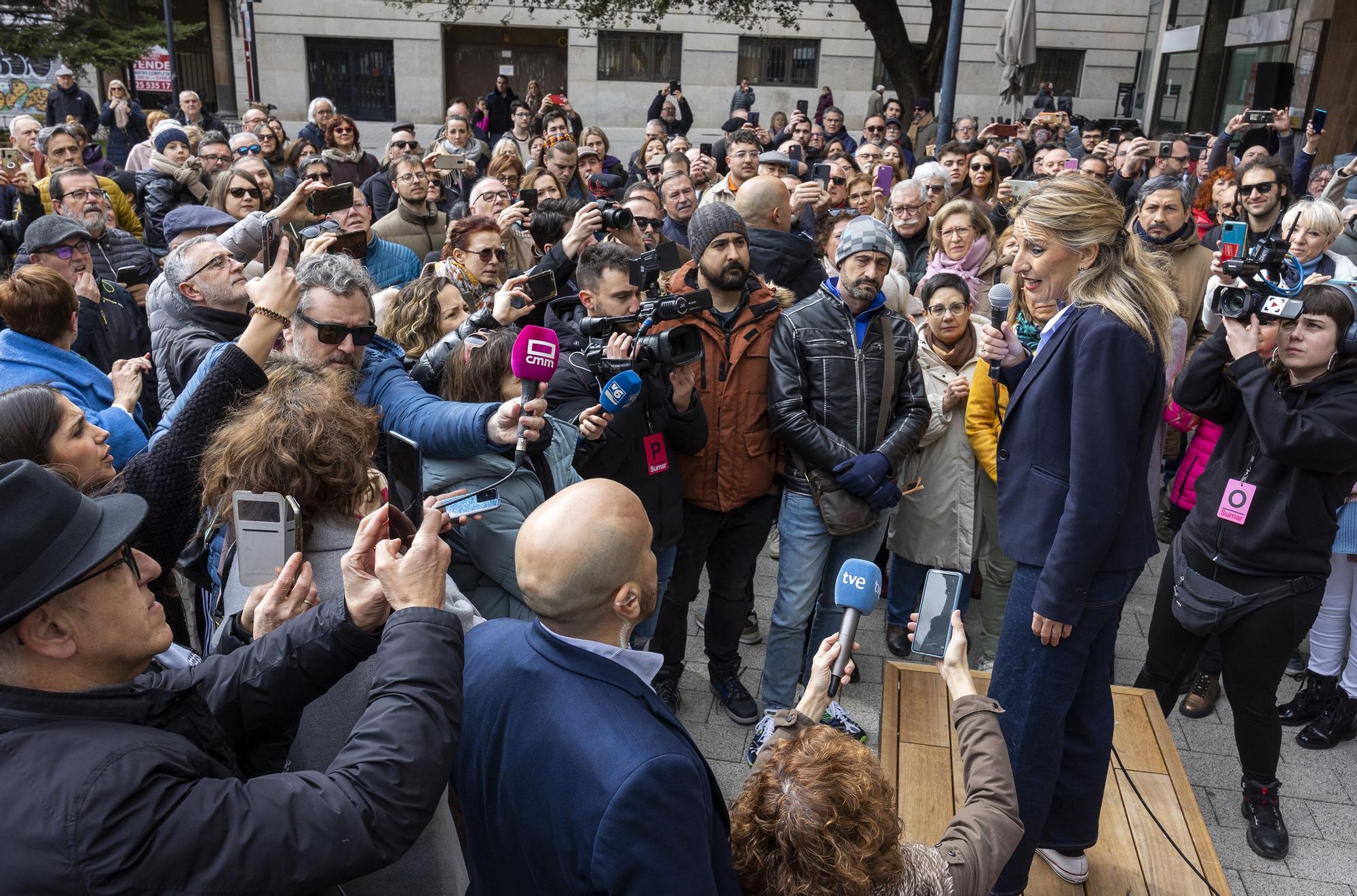 La vicepresidenta segunda del Gobierno, Yolanda Díaz, durante un acto de escucha del proyecto Sumar,  en la Filmoteca de Albacete