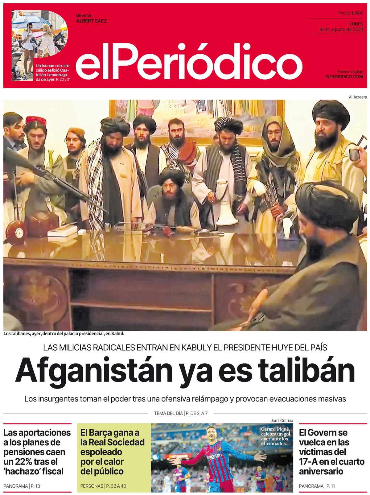 La portada d’EL PERIÓDICO del 16 d’agost del 2021