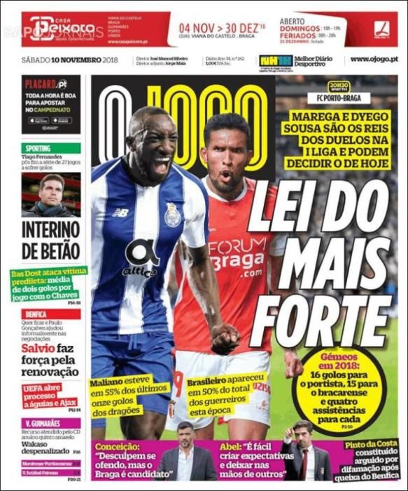 Portada O JOGO sábado 10 de noviembre 2018