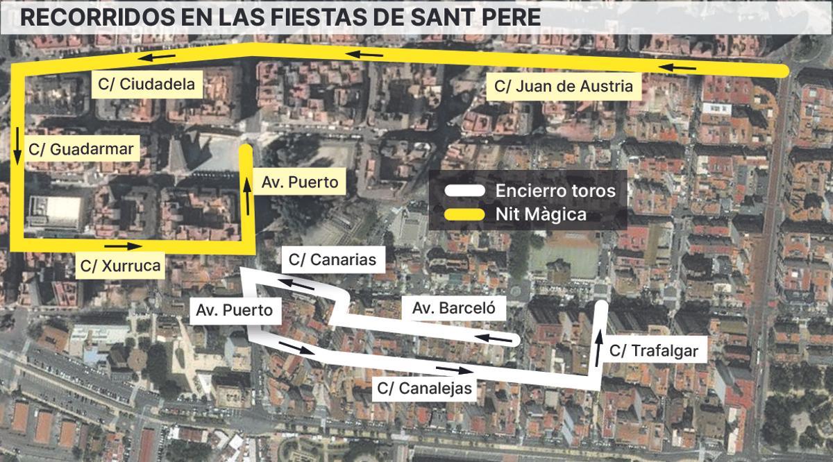 Recorridos del encierro de toros que este año sufre cambios y de la Nit Màgica.