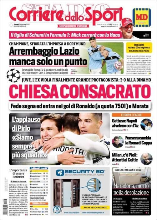 Portada CORRIERE DELLO SPORT 3 diciembre 2020