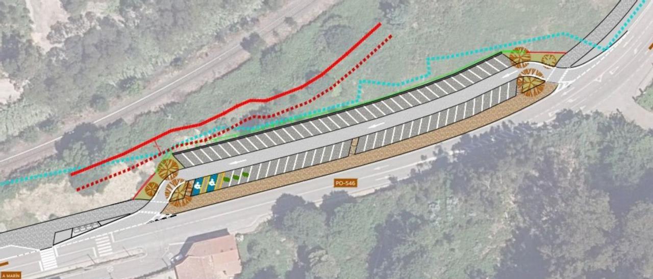 Propuesta de aparcamiento en Lourizán, entre la PO-546 y el ramal ferroviario al Puerto.