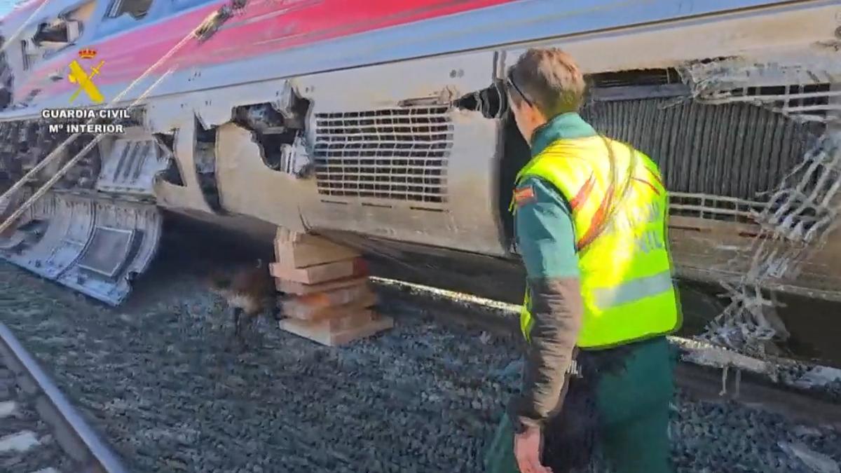 Un Guardia Civil inspecciona el lugar del accidente.