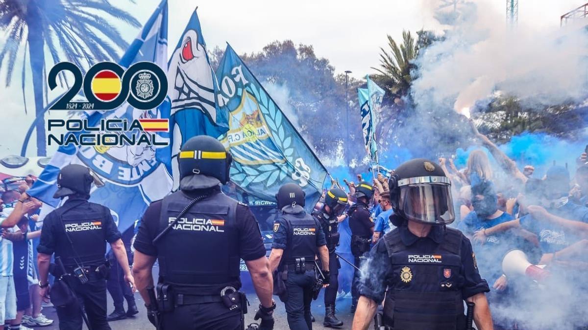Imagen de archivo de un dispositivo de la Policía Nacional por un partido de Málaga CF.