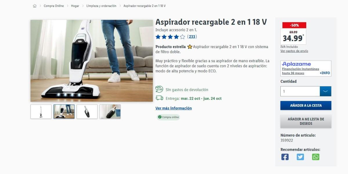 Aspirador recargable de Lidl, a mitad de precio.