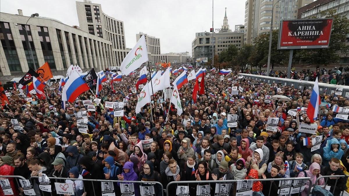 Manifestación en Moscú contra Putin, este sábado.